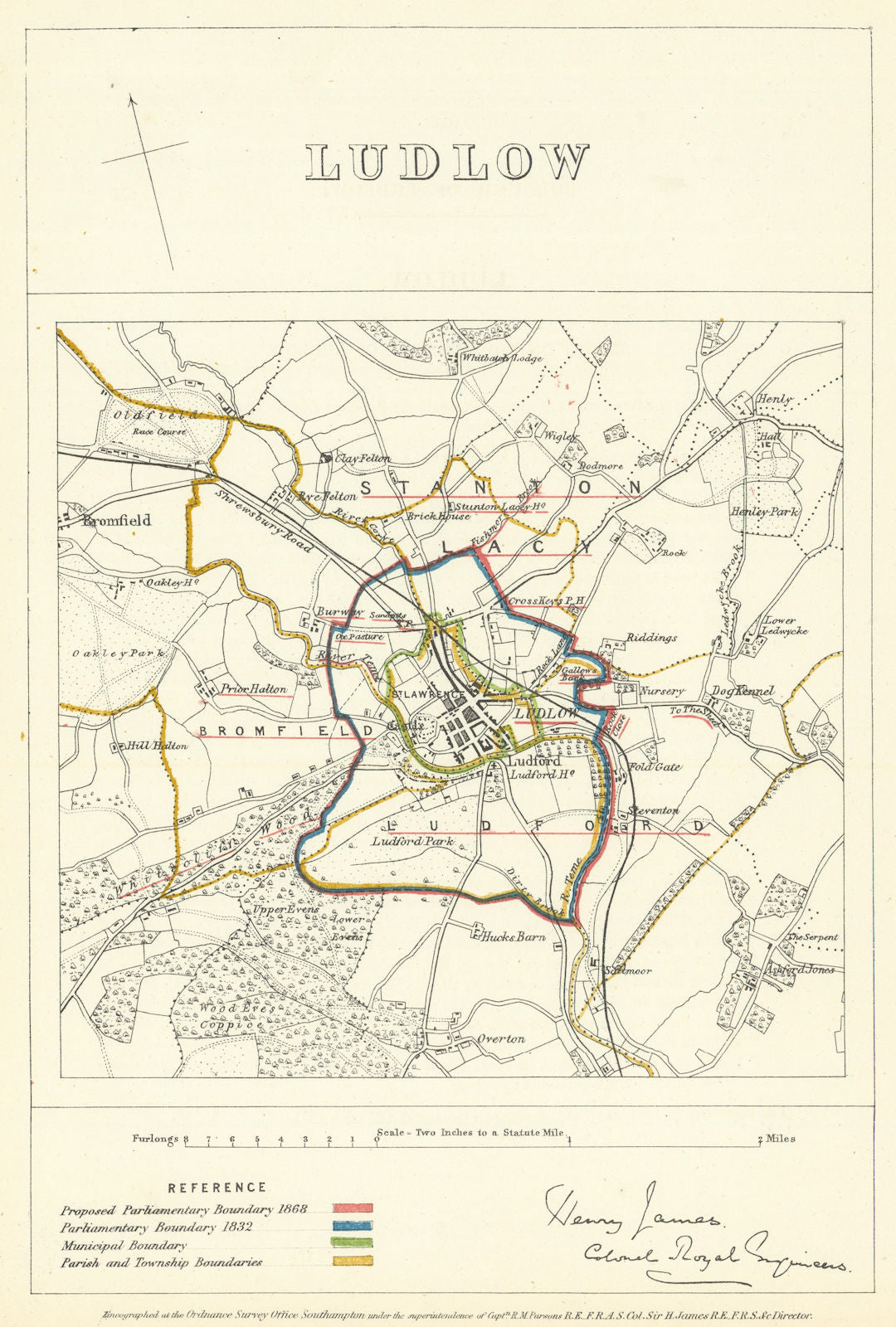 Ludlow, Shropshire. JAMES. Parliamentary Boundary Commission 1868 old map